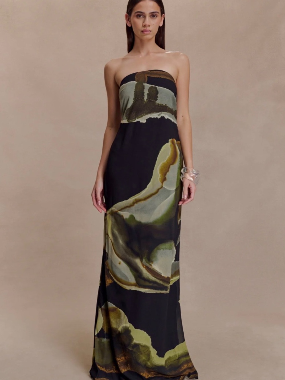 Meshki Amaya Strapless Chiffon Maxi Dress - Green Fluid Print - Picture 5 of 5